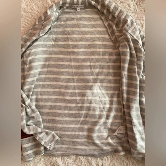 Dry Goods Cardigan Gray and White Strips front open, lightweight, pockets XS - Picture 2 of 6